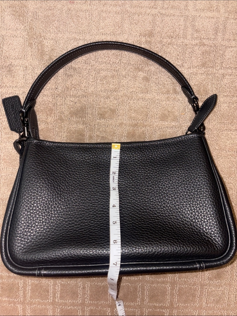 Coach Cary Black Pebbled Leather Shoulder Bag with gun metal hardware - Picture 4 of 11
